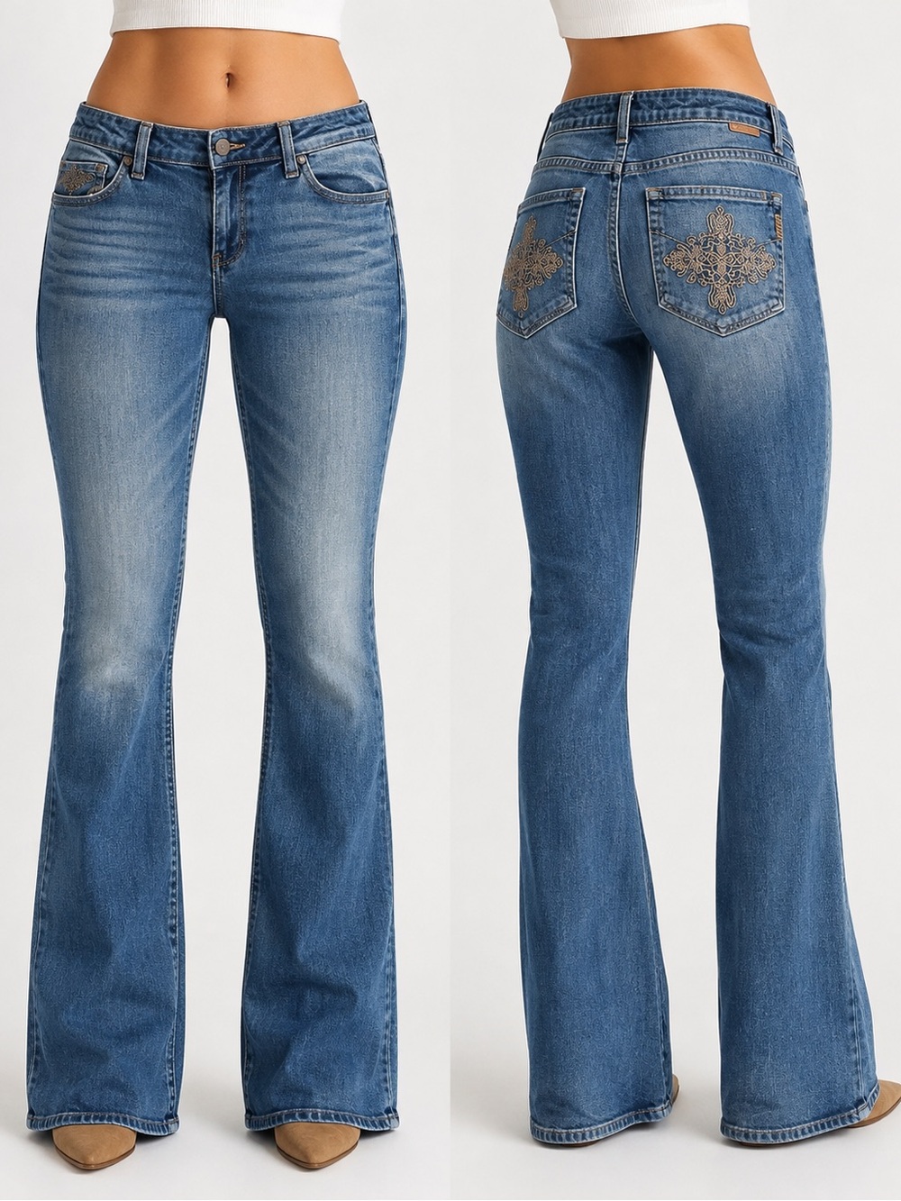 PAIGE Premium Denim Laurel Canyon Size 32 Low Rise Bootcut Flare Embroidered